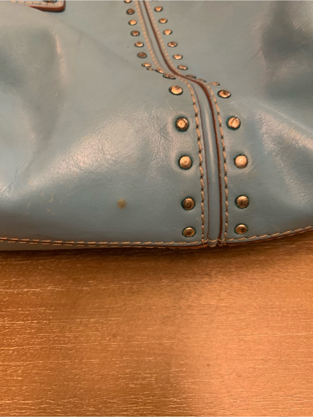 Michael Kors Sky Blue Studded Leather Shoulder Bag - Picture 16 of 16